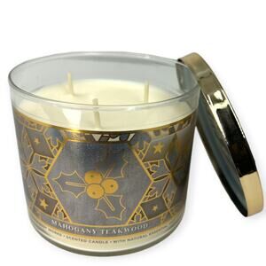 New Bath and Body Works Mahogany Teakwood 3-Wick Candle 14.5 oz Home fragrance